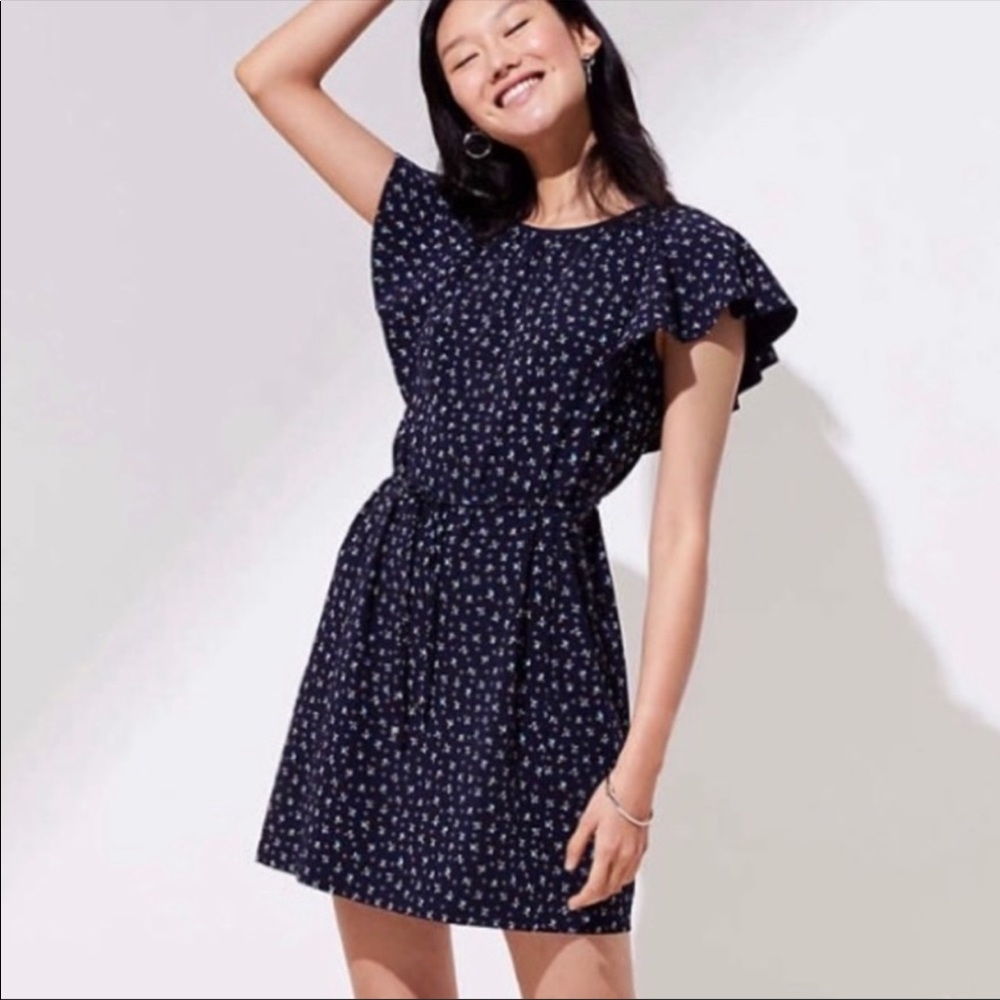 Loft petal flutter tie waist dress